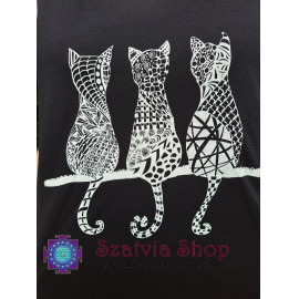 Szimbólumos hosszú trikó/ruha- fekete alapon, 3 cica